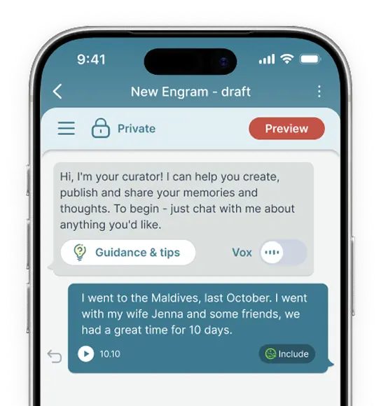 The Curator offering ways to begin a new Engram